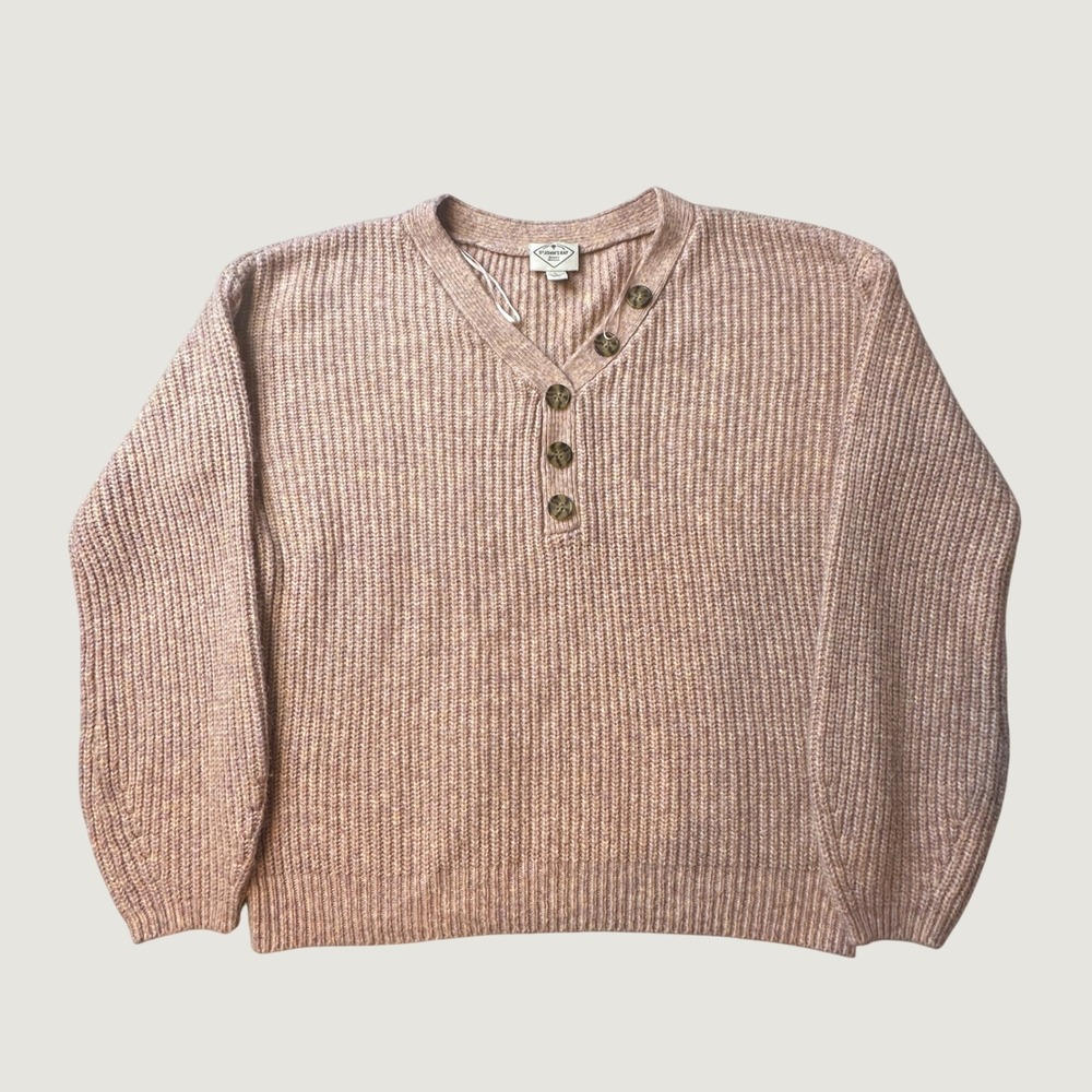 St. John's Bay Sweater Womens L Henley Pink Multi Marled Shaker Stitch Pullover
